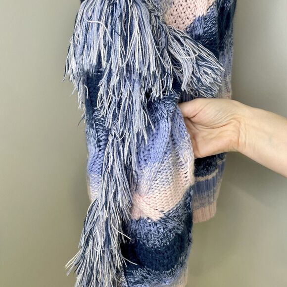 THML Boho Fringe Striped Knitted Sweater Long Sleeve Women's Size Medium - Picture 7 of 13